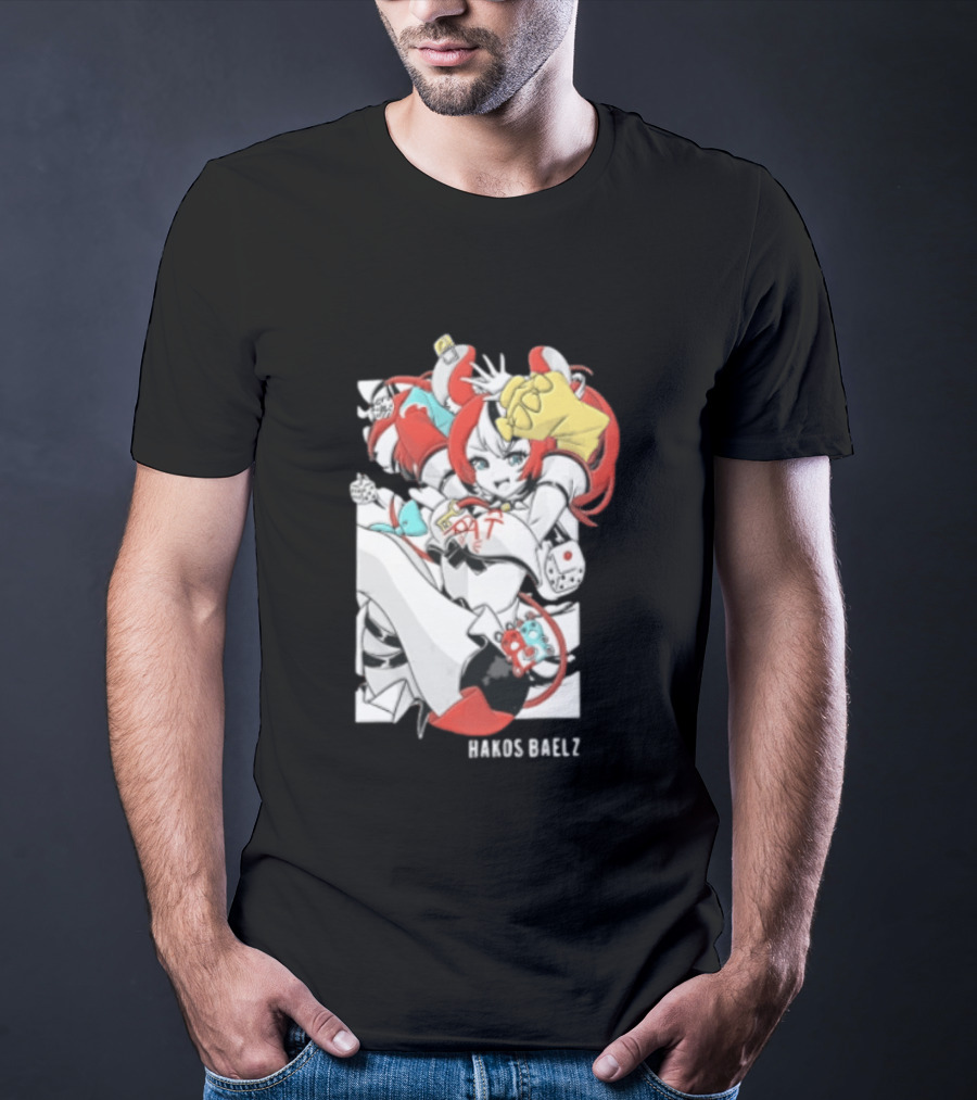 Hololive Hakos Baelz Anime Girl Red Hair Dice Playful Jumping T-Shirt