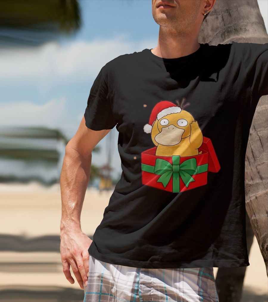 Psyduck Christmas Gift Box Wearing Santa Hat Pokemon T-Shirt