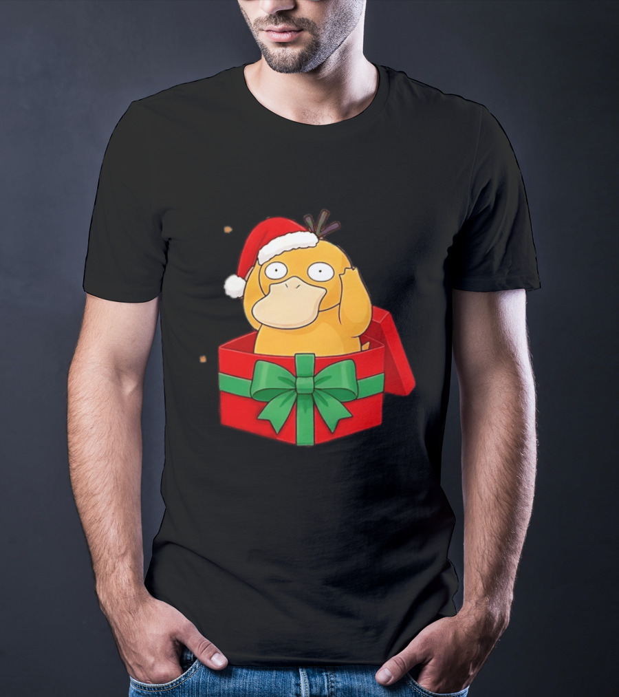 Psyduck Christmas Gift Box Wearing Santa Hat Pokemon T-Shirt
