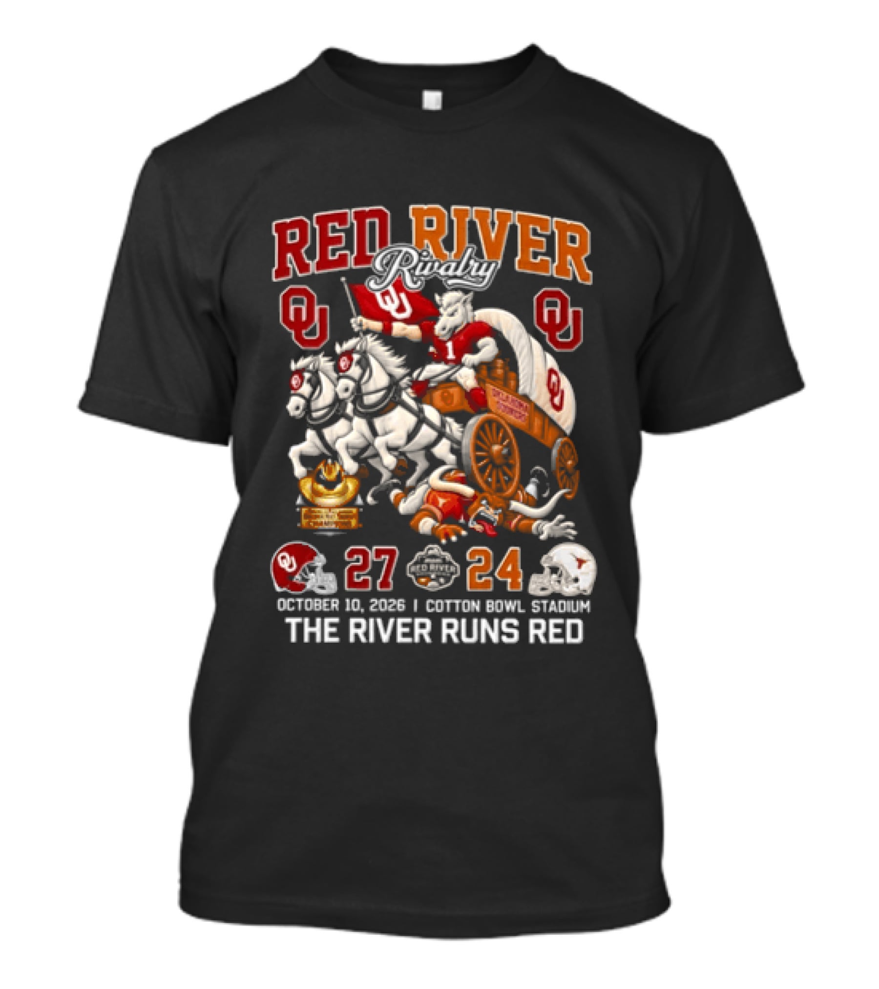 Red River Rivalry Oklahoma 27 Texas 24 Victory October 10 2026 Cotton Bowl Stadium T-Shirt