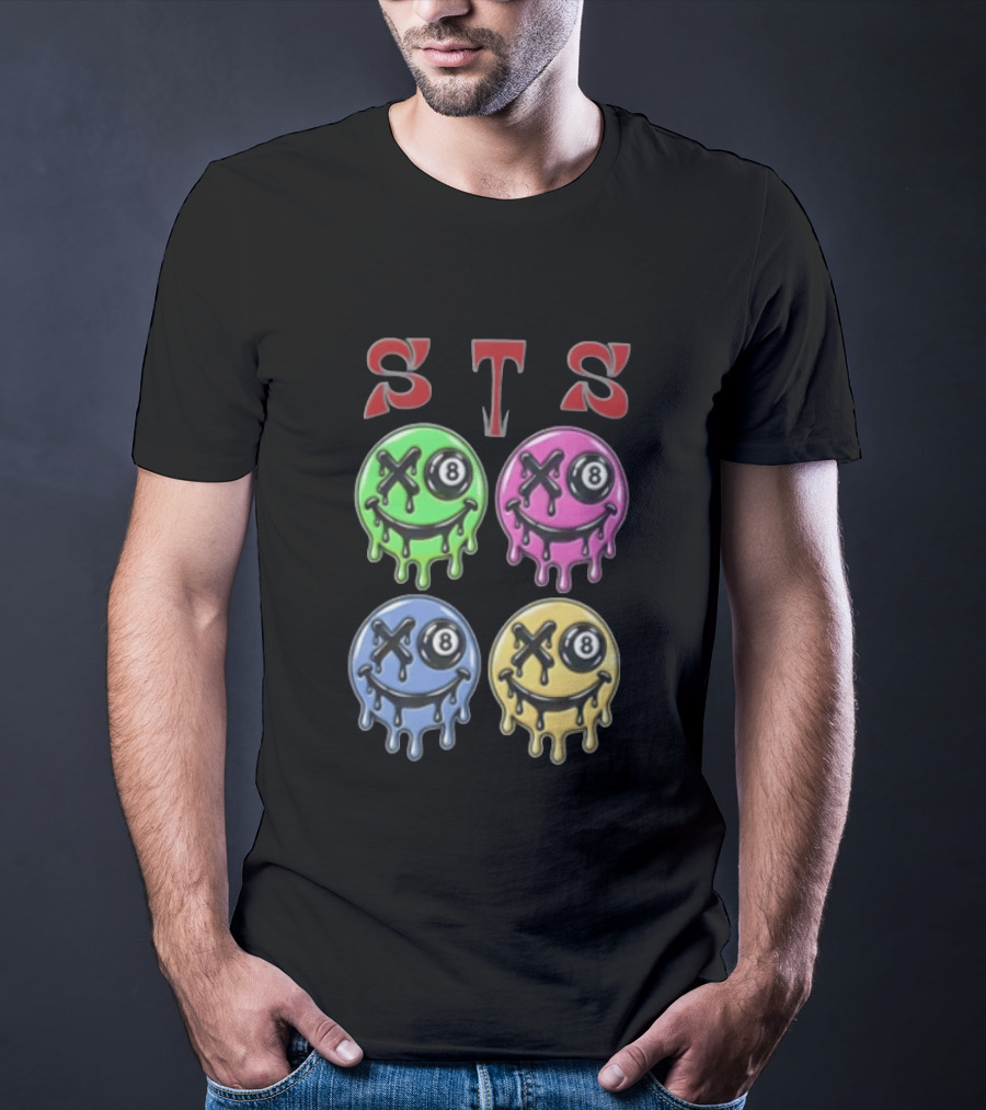 STS Four Melting Smiley Faces Eight Ball Eyes T-Shirt