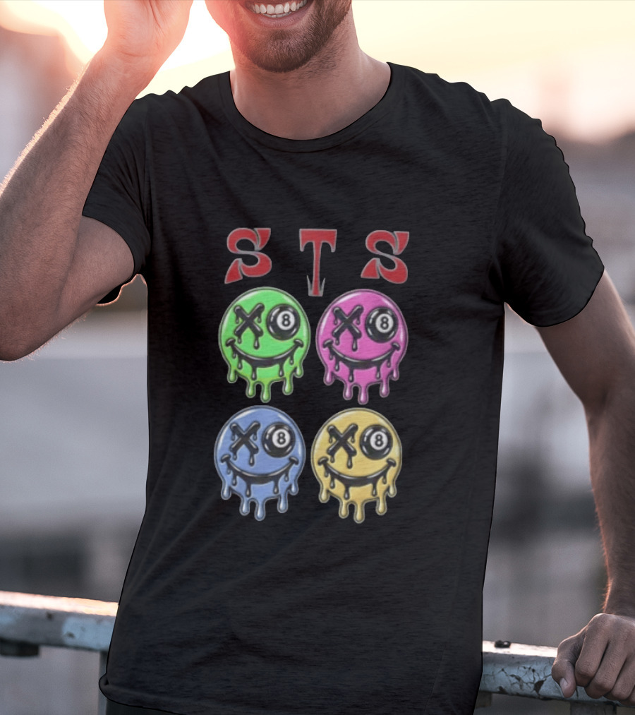STS Four Melting Smiley Faces Eight Ball Eyes T-Shirt