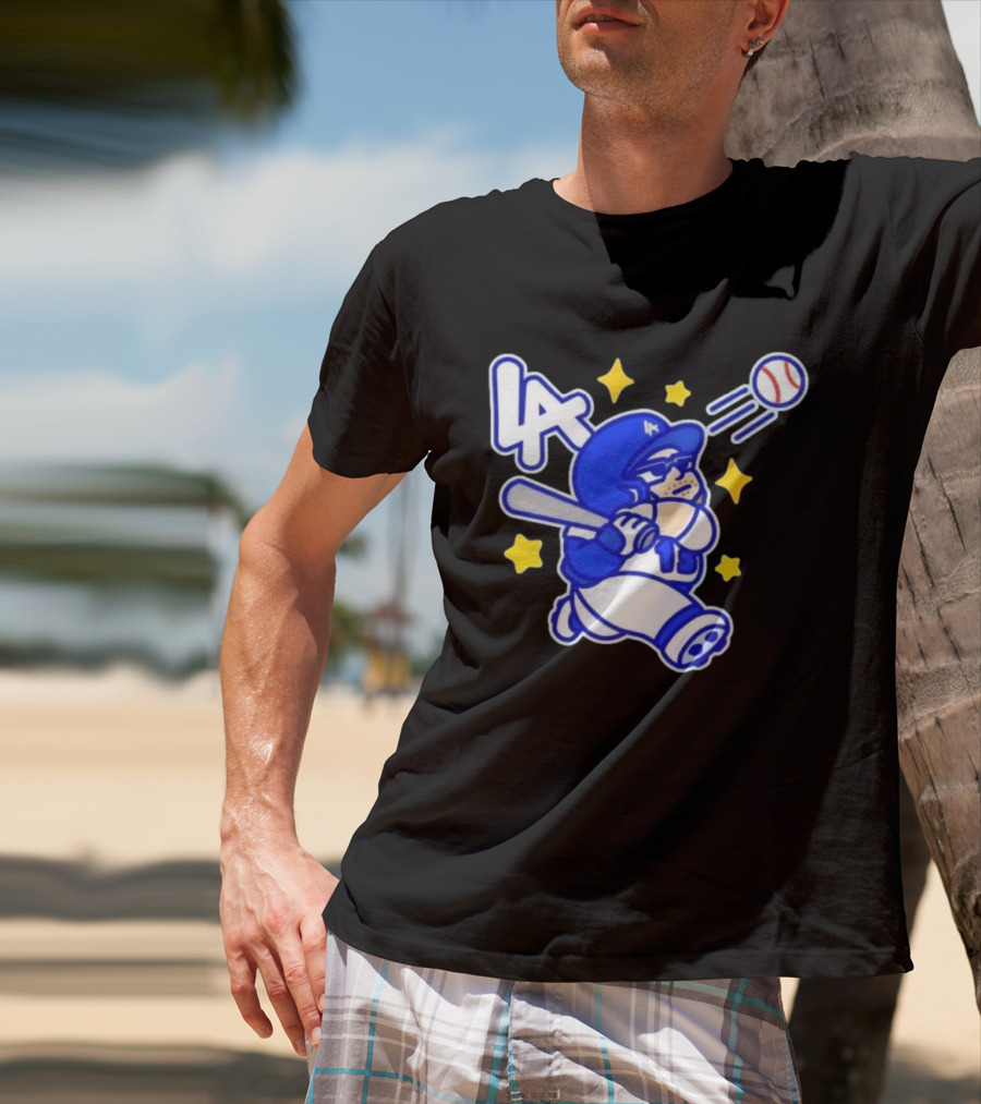 LA Dodgers No 15 Cartoon Player Baseball T-Shirt