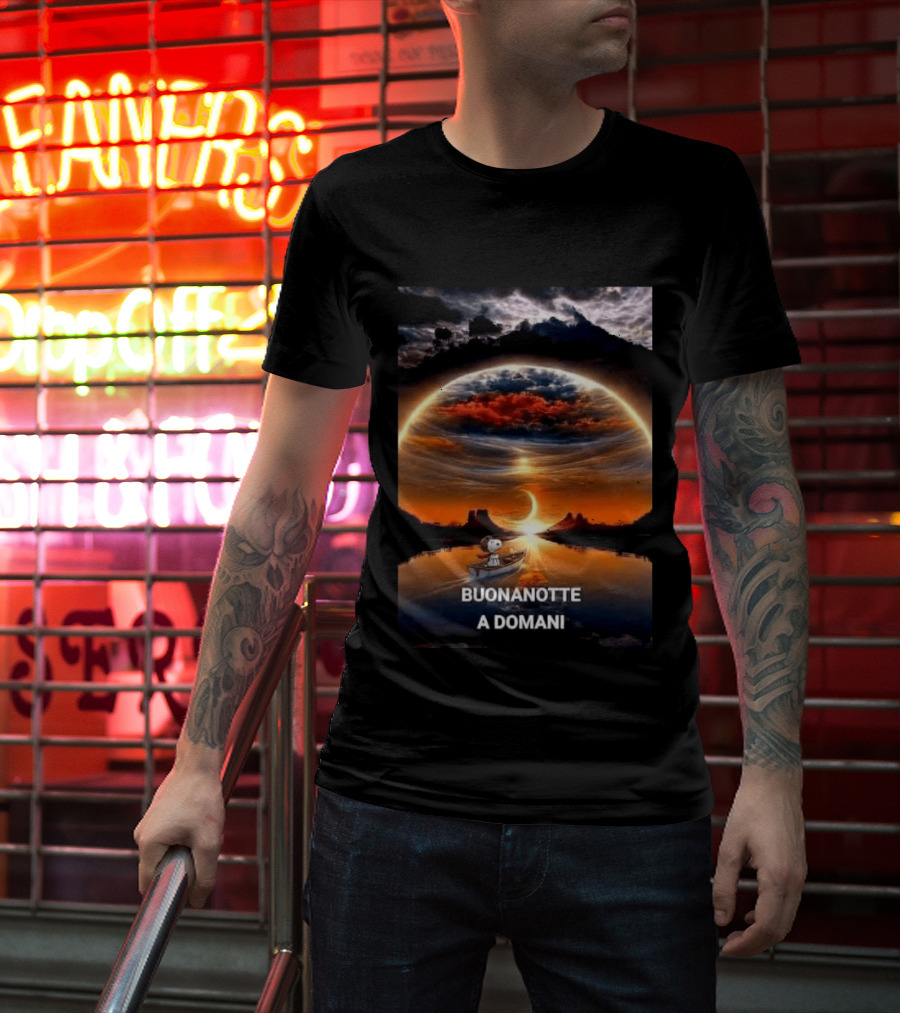 Snoopy Buonanotte A Domani Sunset Reflection T-Shirt