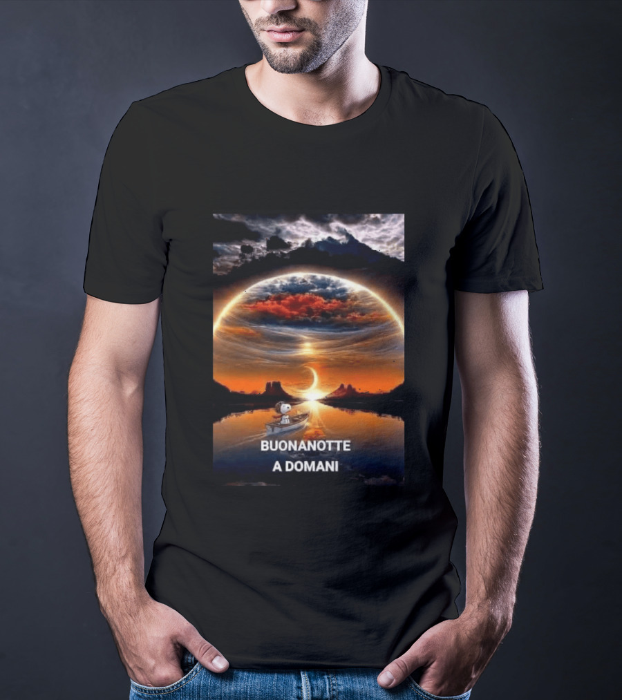 Snoopy Buonanotte A Domani Sunset Reflection T-Shirt