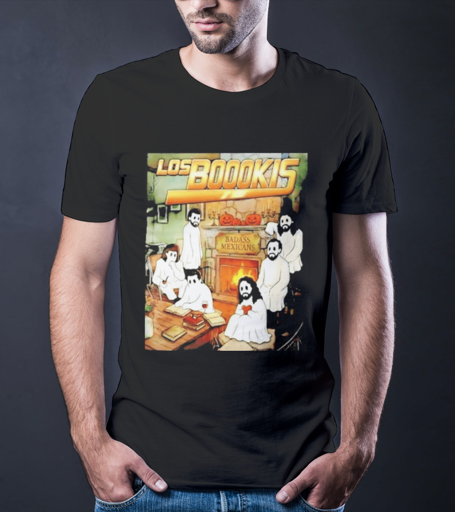 Los Boookis Badass Mexicans Marco Antonio Solis Halloween Fireplace Scene T-Shirt