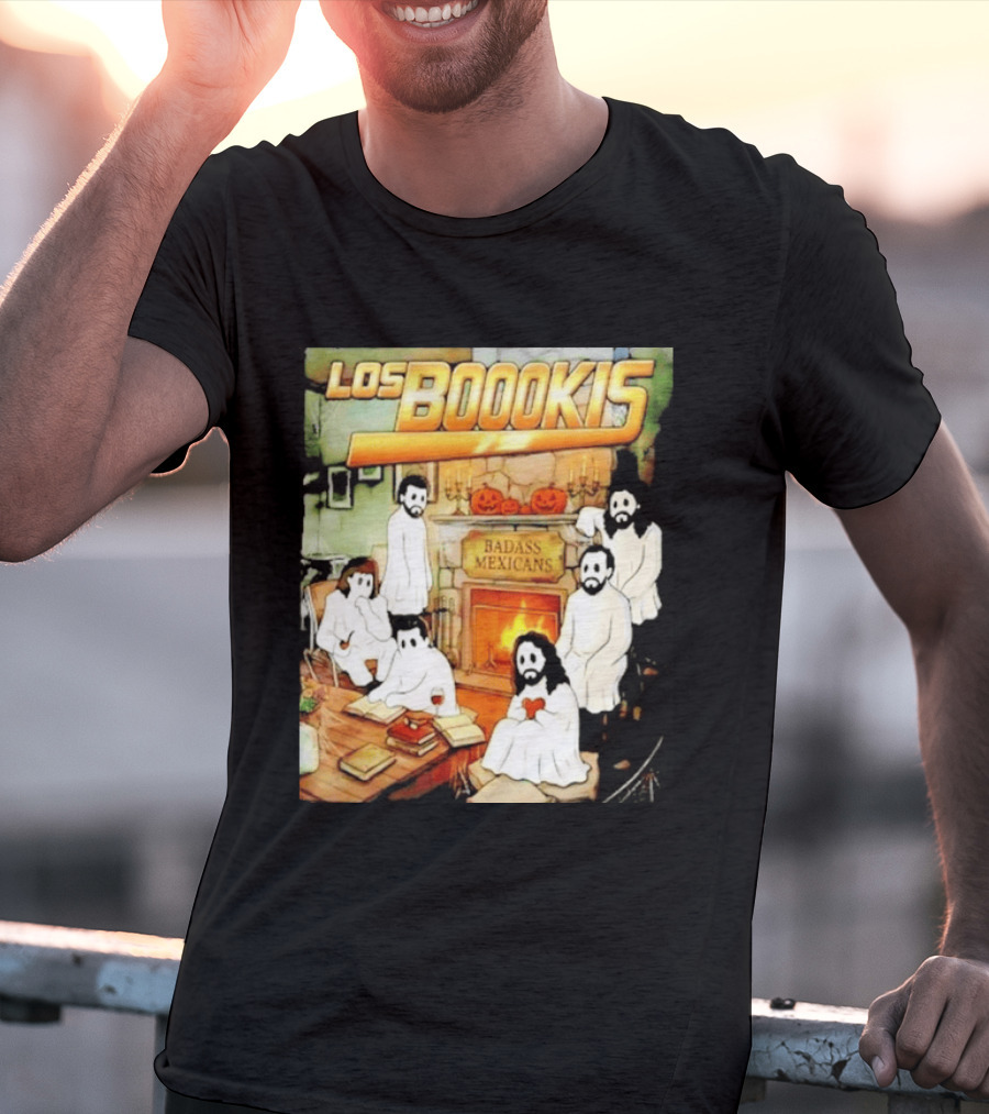 Los Boookis Badass Mexicans Marco Antonio Solis Halloween Fireplace Scene T-Shirt
