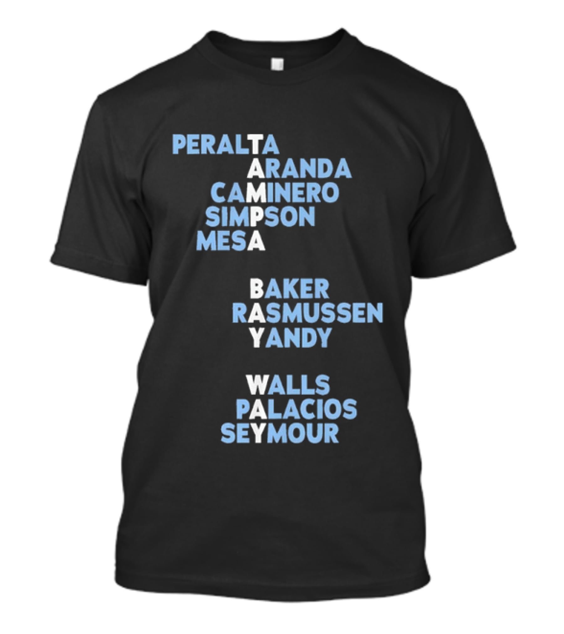 Tampa Bay Rays Player Roster List Peralta Aranda Caminero Simpson Mesa Baker Rasmussen Yandy Walls Palacios Seymour T-Shirt