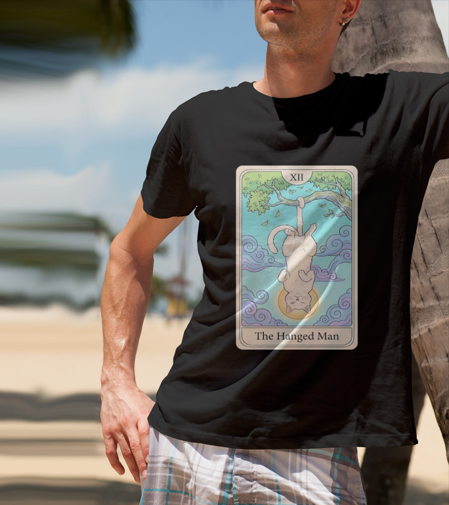 The Hanged Man Tarot Card XII With Cat And Tree T-Shirt