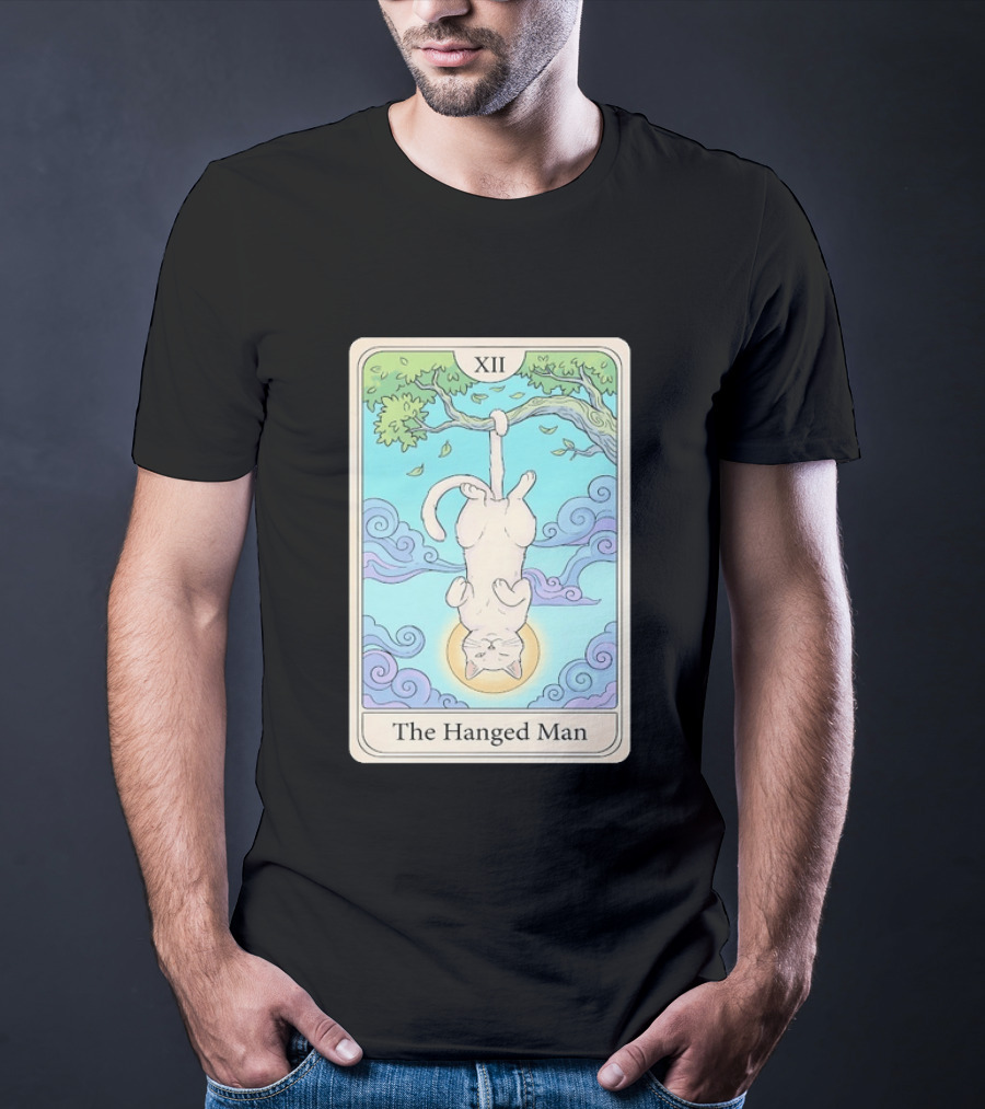 The Hanged Man Tarot Card XII With Cat And Tree T-Shirt