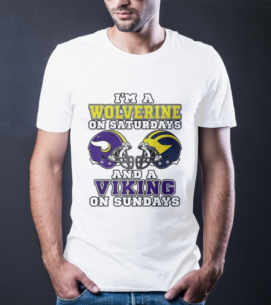 I'm A Wolverine On Saturdays And A Viking On Sundays Helmet T-Shirt