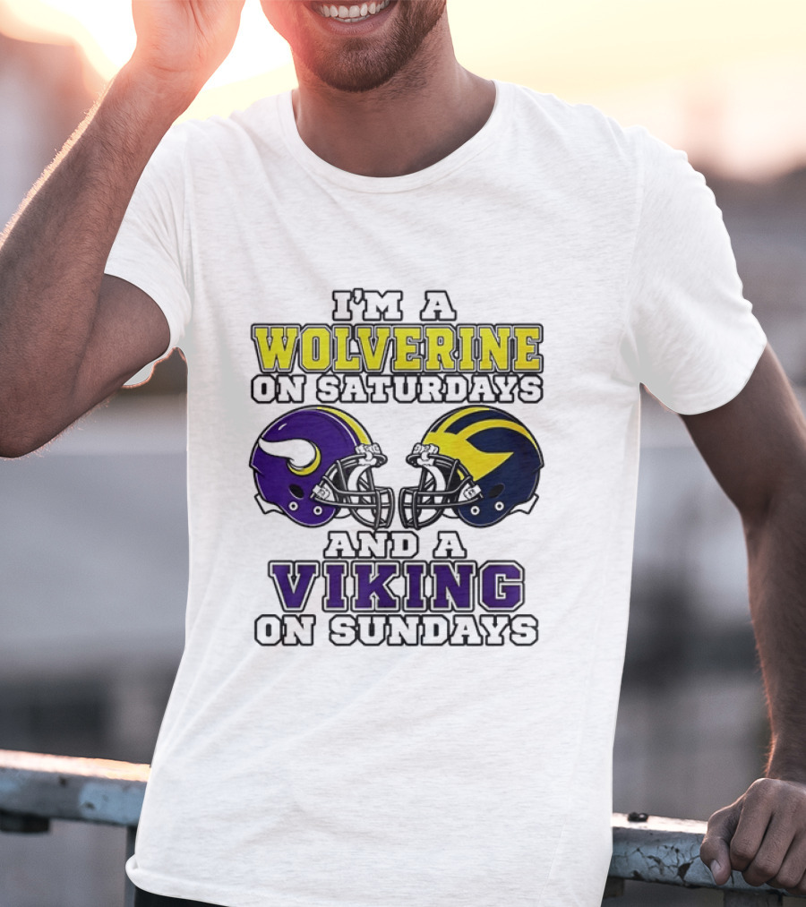 I'm A Wolverine On Saturdays And A Viking On Sundays Helmet T-Shirt