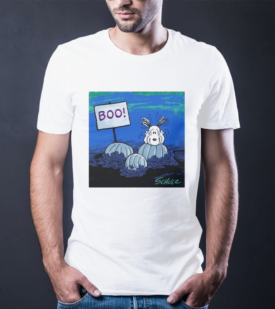 BOO Snoopy Pumpkin Patch Season Halloween Scene By Schulz T-Shirt