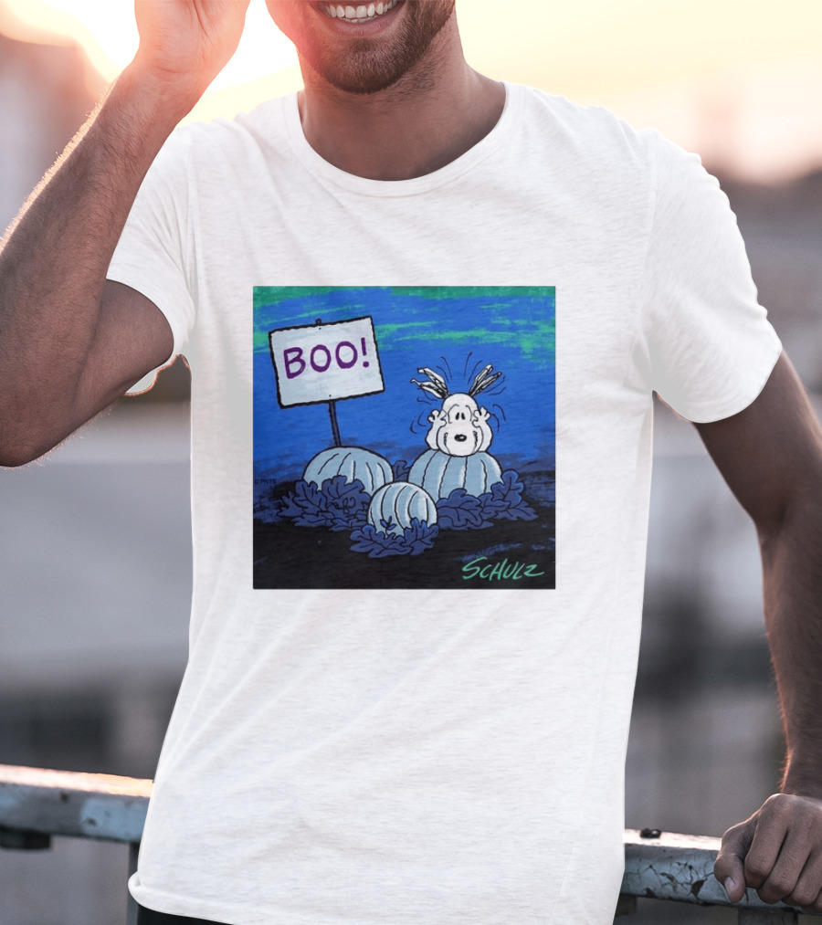 BOO Snoopy Pumpkin Patch Season Halloween Scene By Schulz T-Shirt
