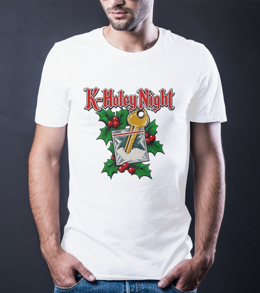 K Holey Night Christmas Holiday Festive Gold Key Holly Berries T-Shirt