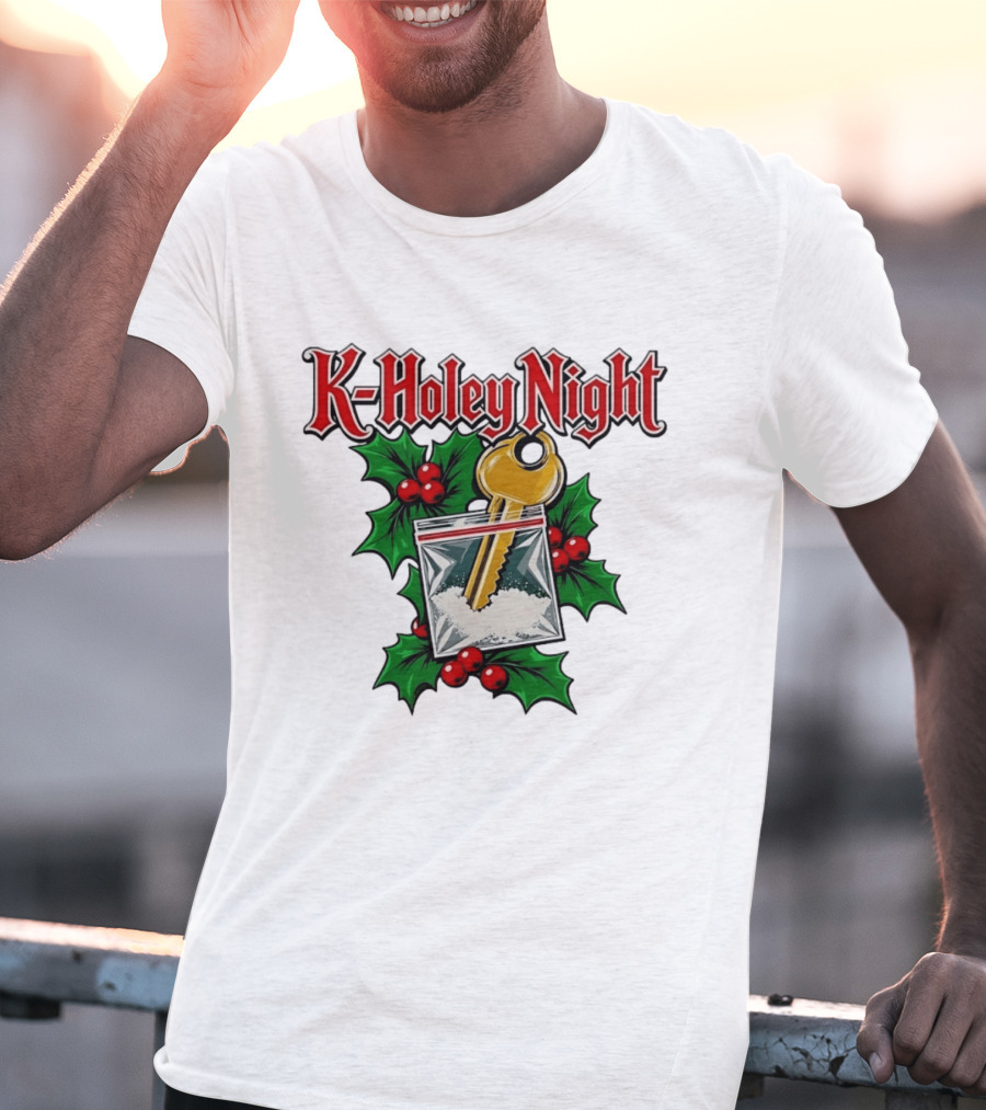 K Holey Night Christmas Holiday Festive Gold Key Holly Berries T-Shirt