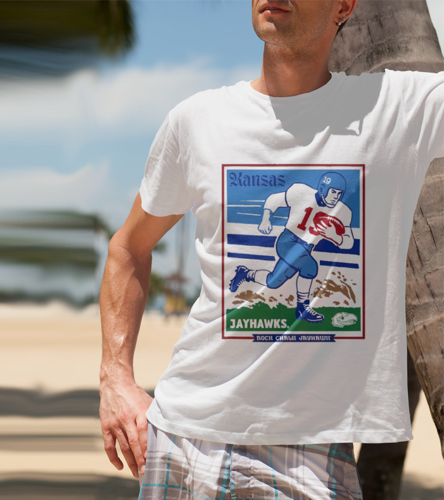 Kansas Jayhawks Rock Chalk Jayhawk Football Player 1950s T-Shirt