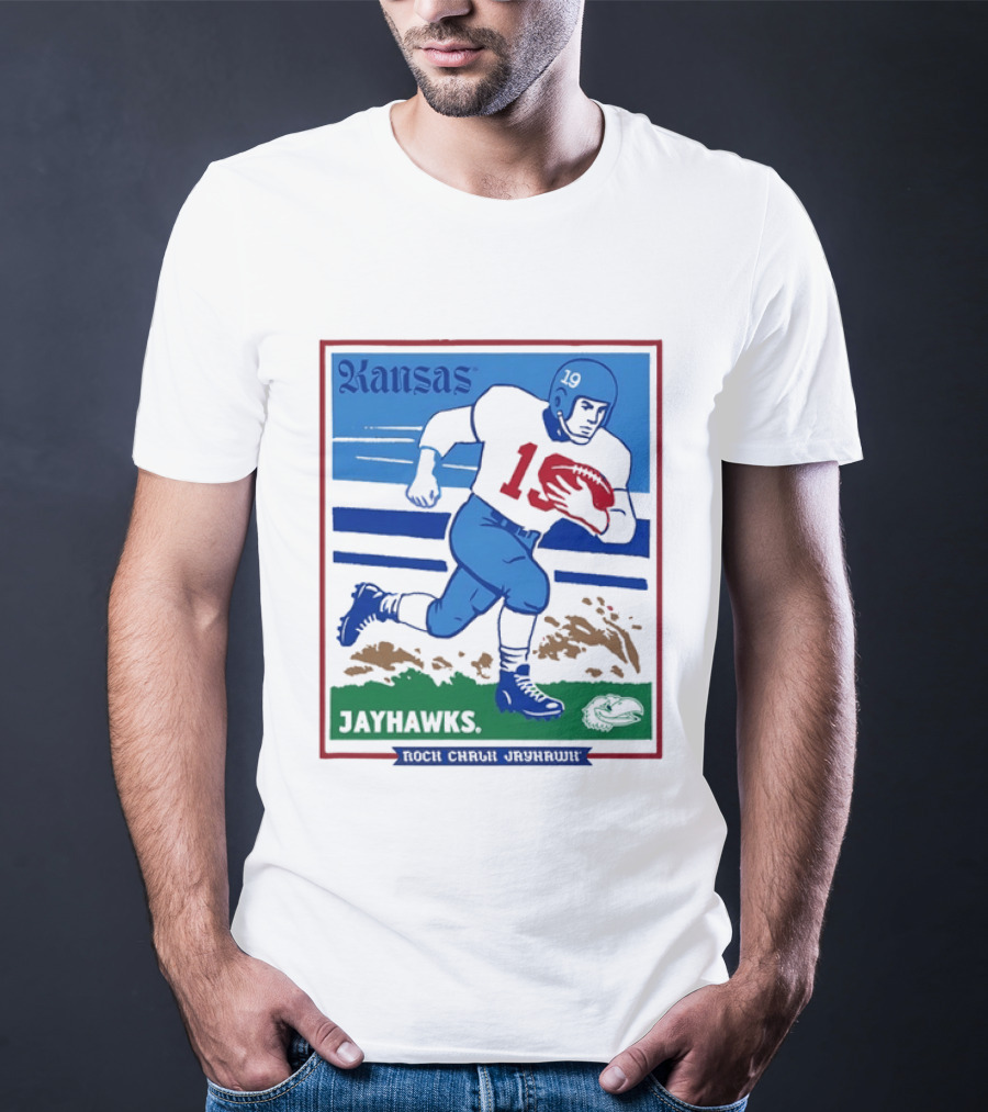 Kansas Jayhawks Rock Chalk Jayhawk Football Player 1950s T-Shirt