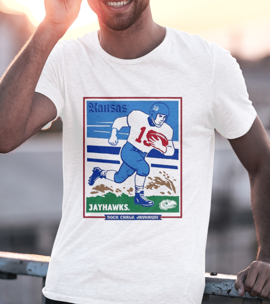 Kansas Jayhawks Rock Chalk Jayhawk Football Player 1950s T-Shirt