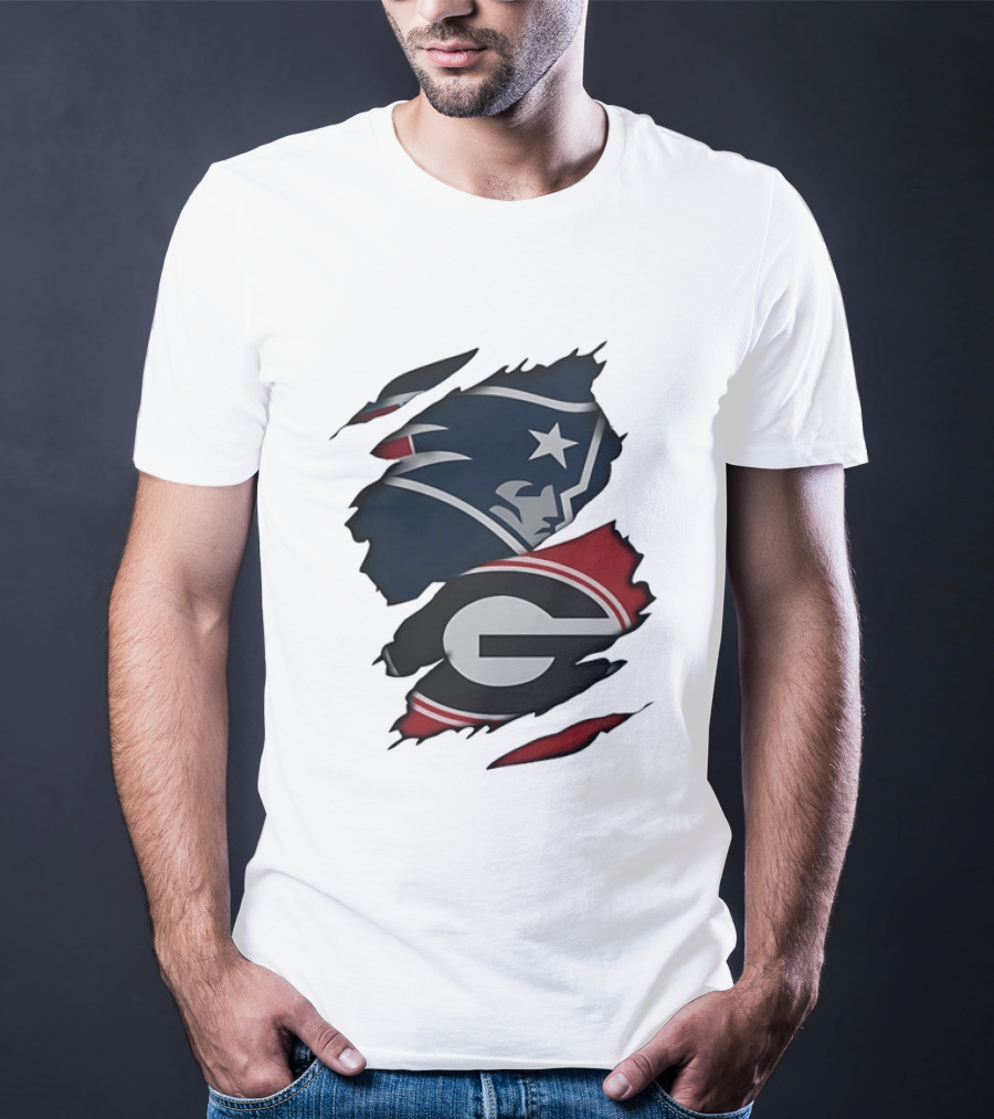 New England Patriots Georgia Bulldogs Torn Fabric T-Shirt