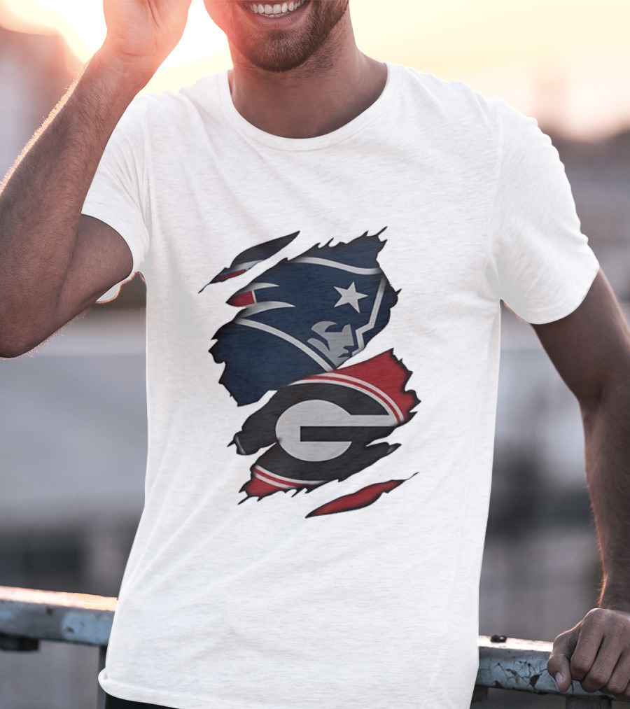 New England Patriots Georgia Bulldogs Torn Fabric T-Shirt