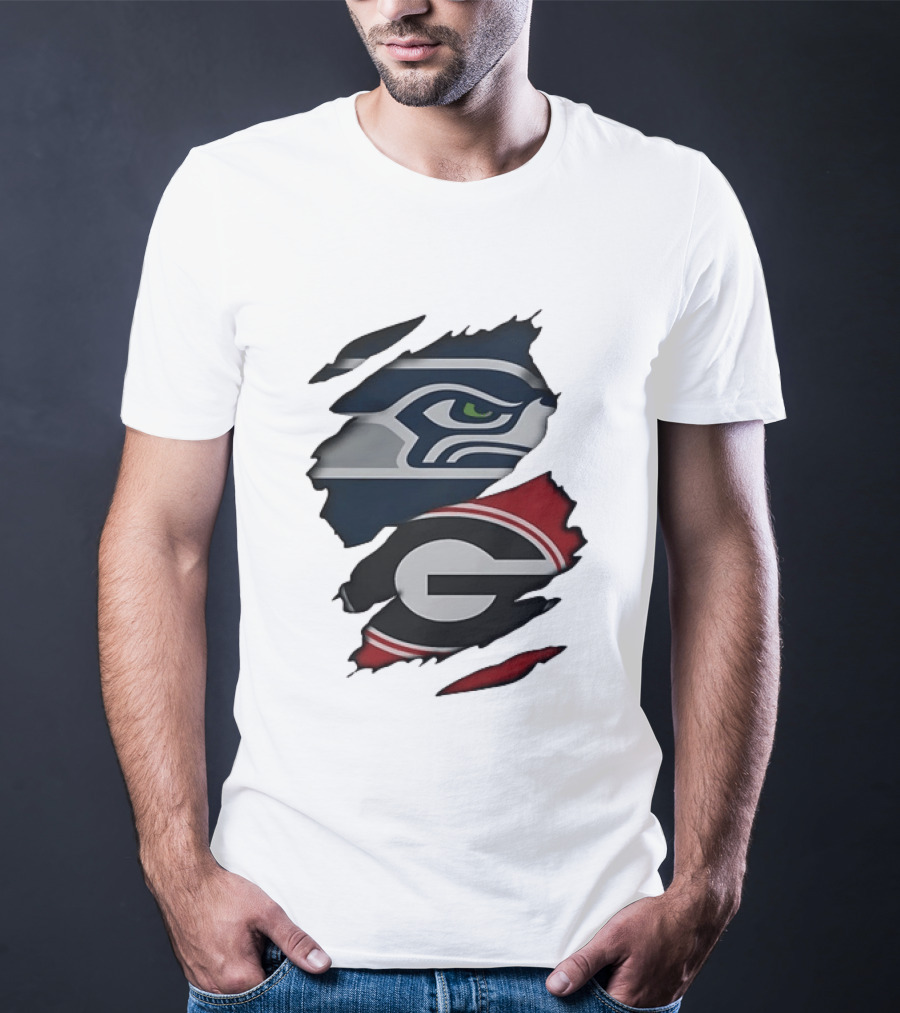 Seattle Seahawks Georgia Bulldogs Ripped T-Shirt