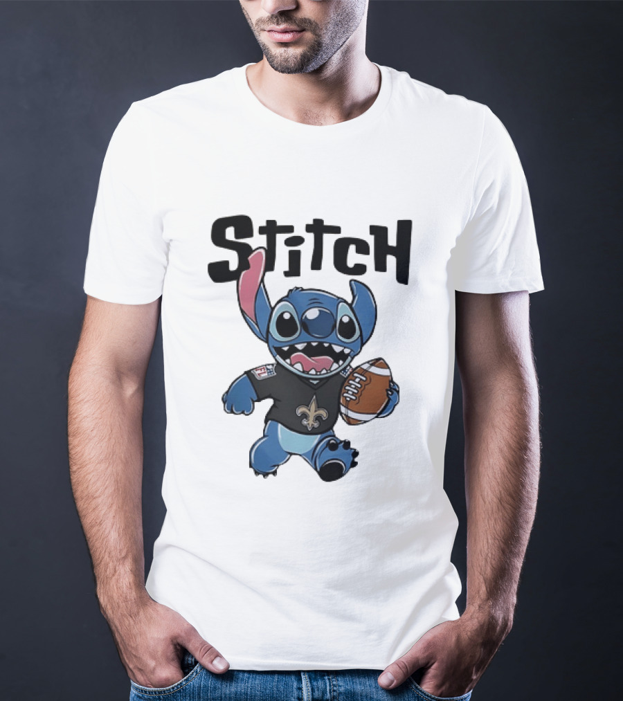 Stitch Carrying Football New Orleans Saints Disney T-Shirt