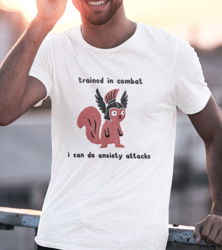 Trained In Combat Pink Squirrel Spartan Helmet Anxiety Attacks T-Shirt