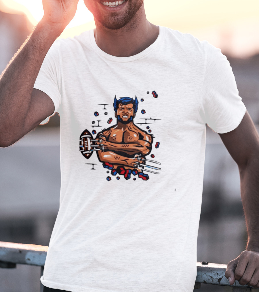 Wolverine Football Player With Adamantium Claws Holding Football T-Shirt