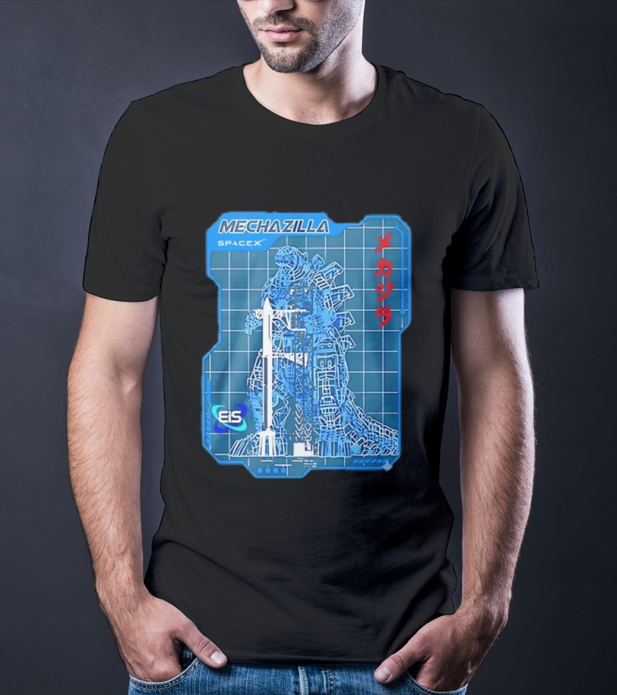 Mechazilla SpaceX Blueprint Starship Rocket Japanese Kanji Eis T-Shirt