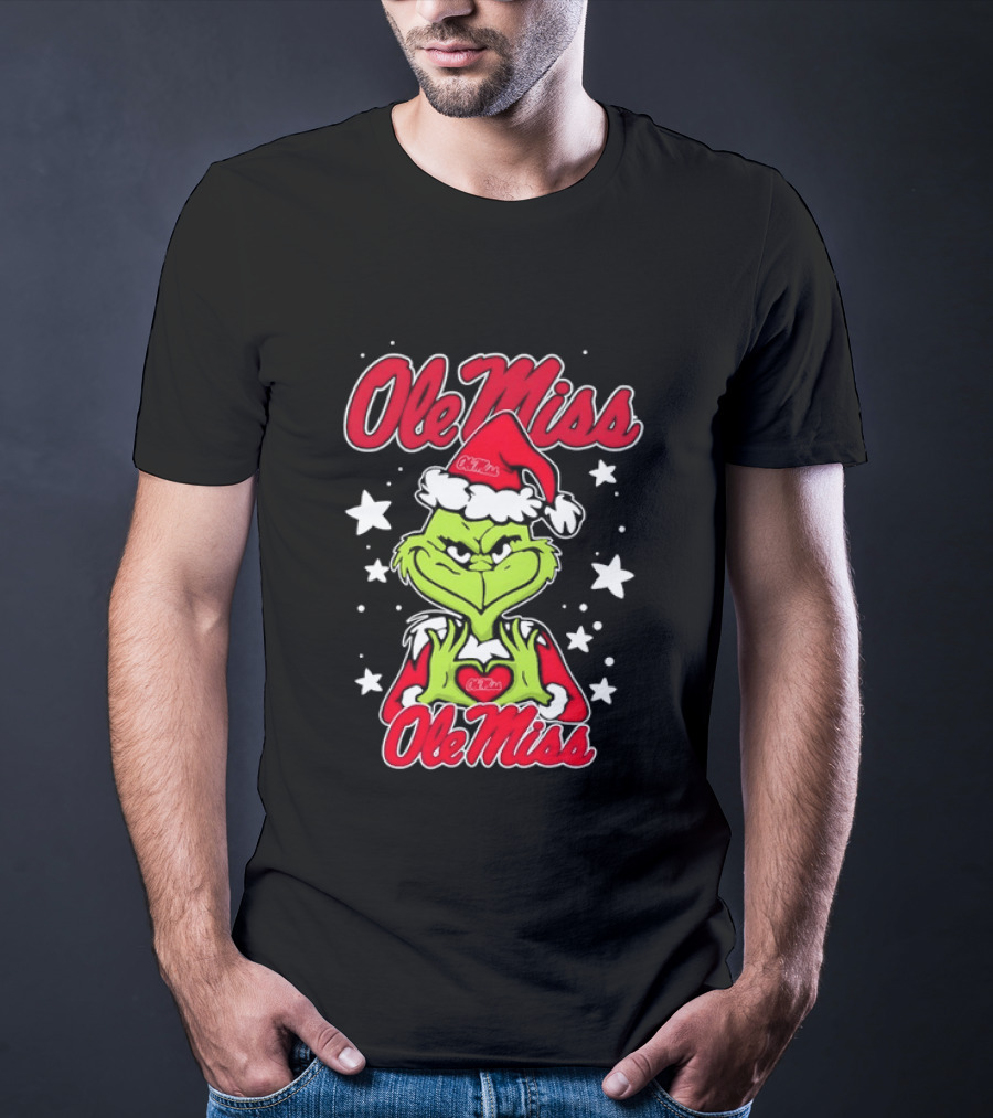 Ole Miss Grinch Christmas Heart College Football Holiday T-Shirt