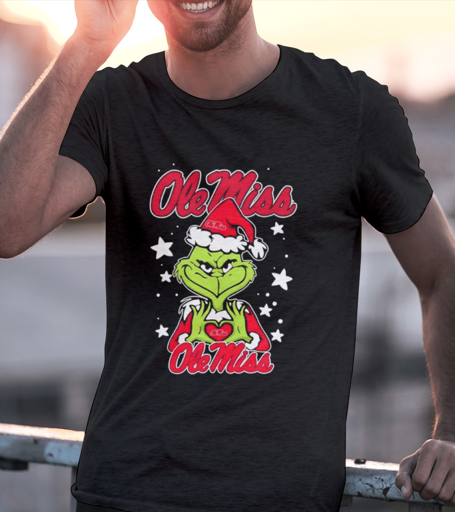 Ole Miss Grinch Christmas Heart College Football Holiday T-Shirt
