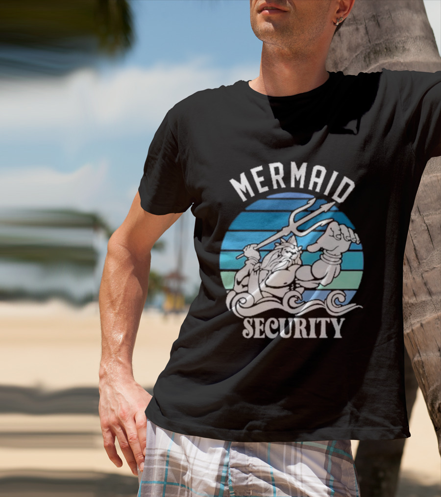 Mermaid Security Father's Day Trident Ocean Scene T-Shirt
