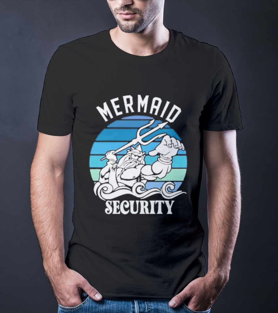 Mermaid Security Father's Day Trident Ocean Scene T-Shirt