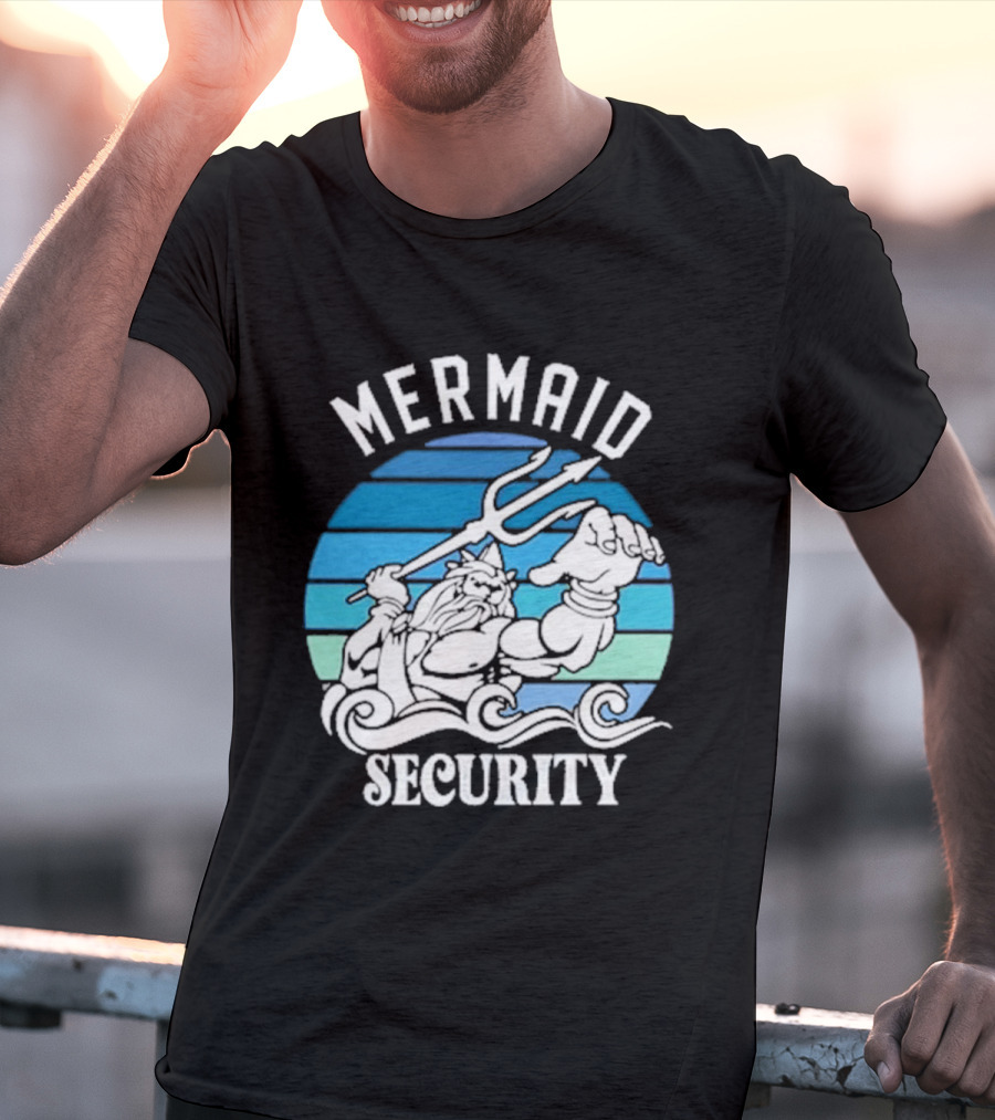 Mermaid Security Father's Day Trident Ocean Scene T-Shirt
