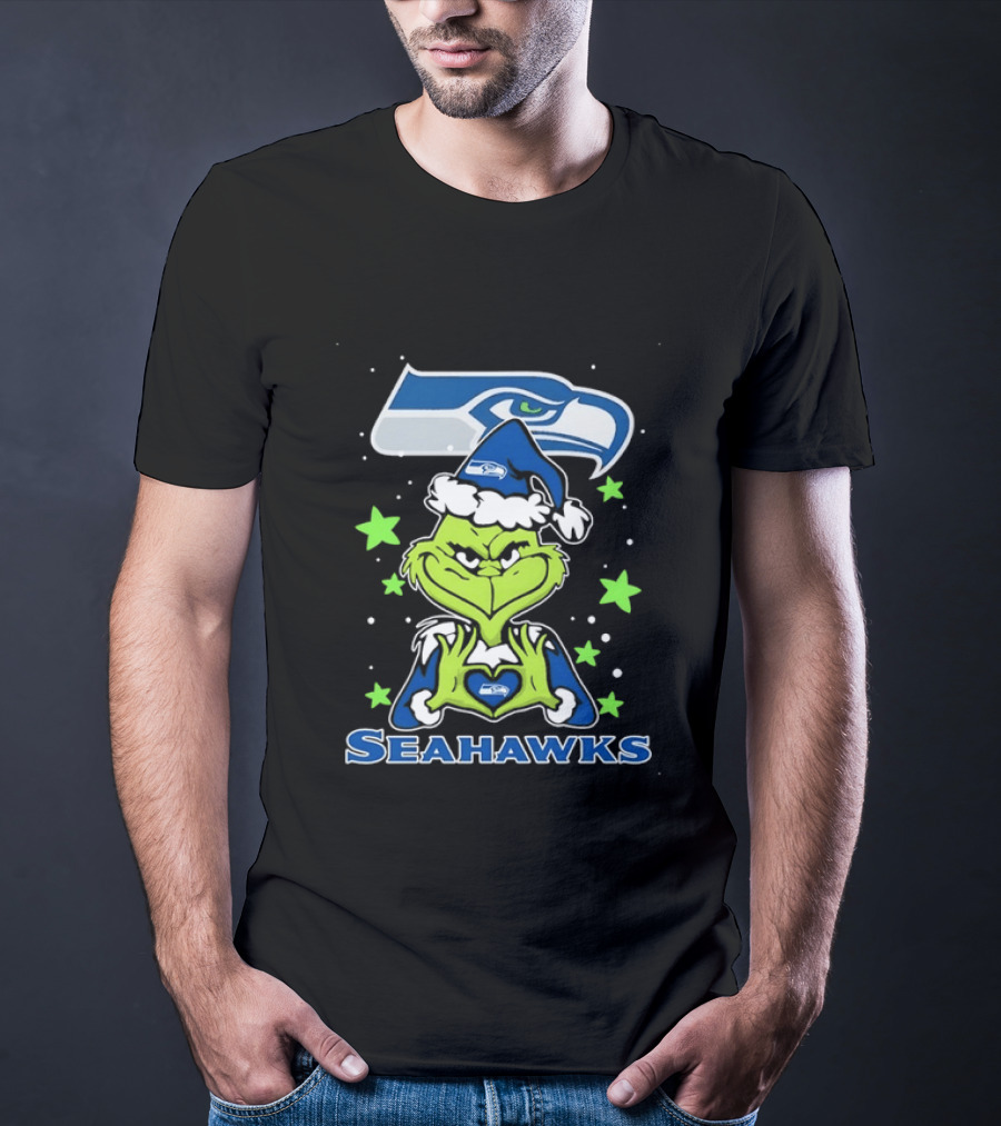The Grinch Loves Seattle Seahawks Christmas Fan Holiday T-Shirt