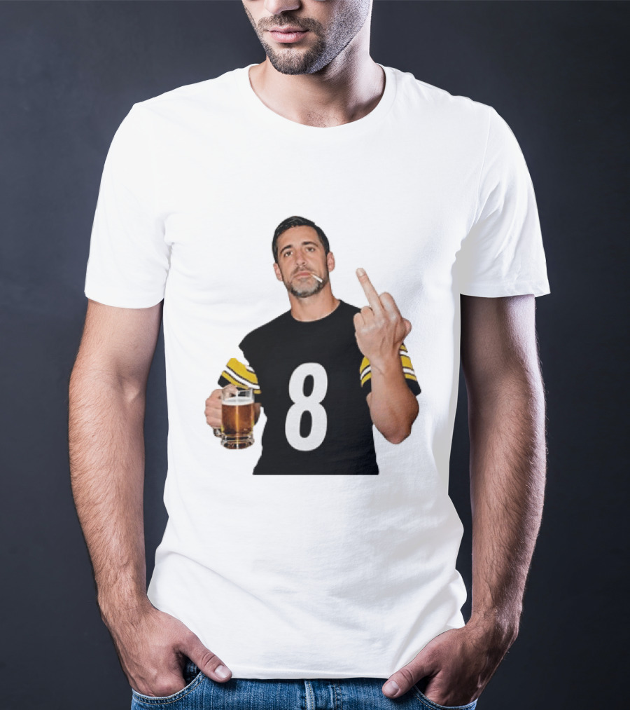 Aaron Rodgers Pittsburgh Steelers Number 8 Middle Finger And Beer Gesture T-Shirt