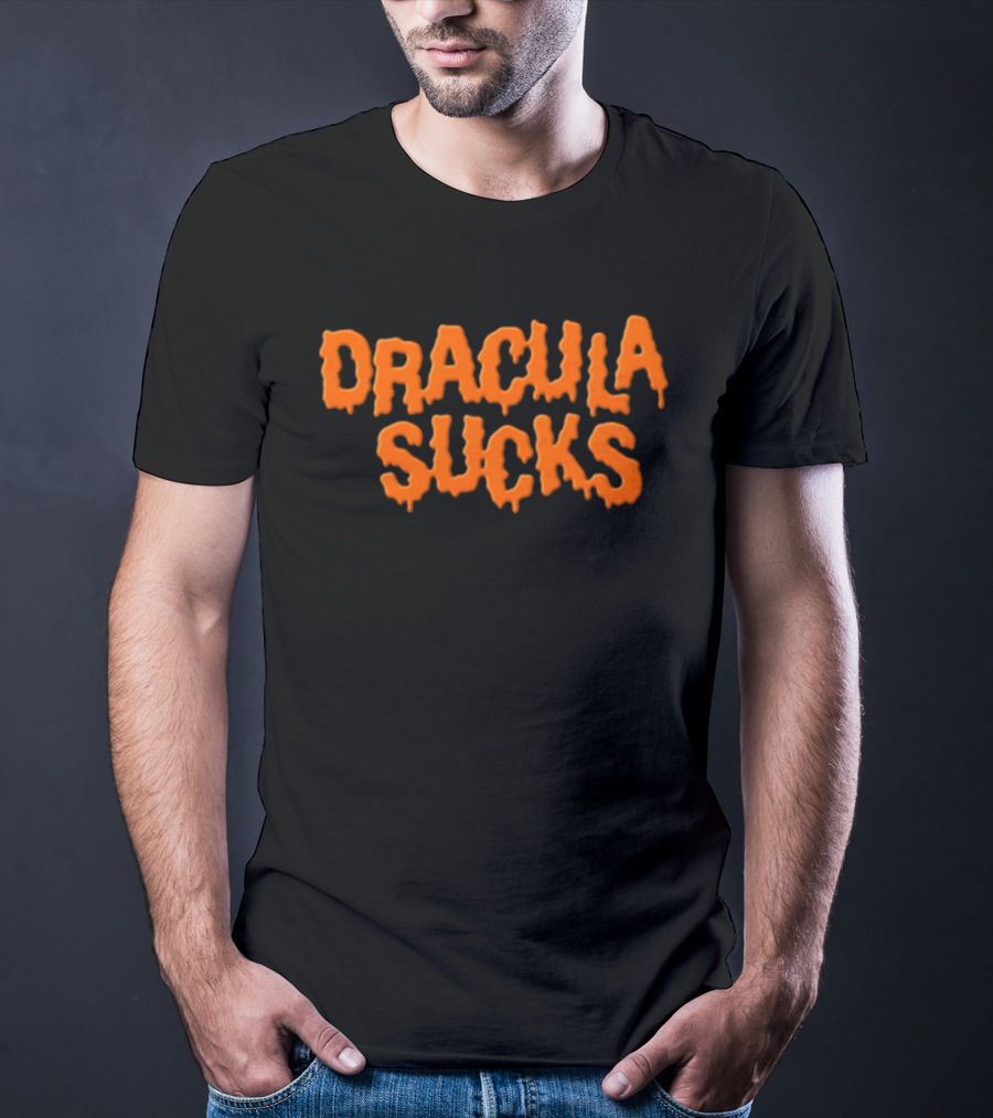 Orange Dripping Text Dracula Sucks Halloween T-Shirt