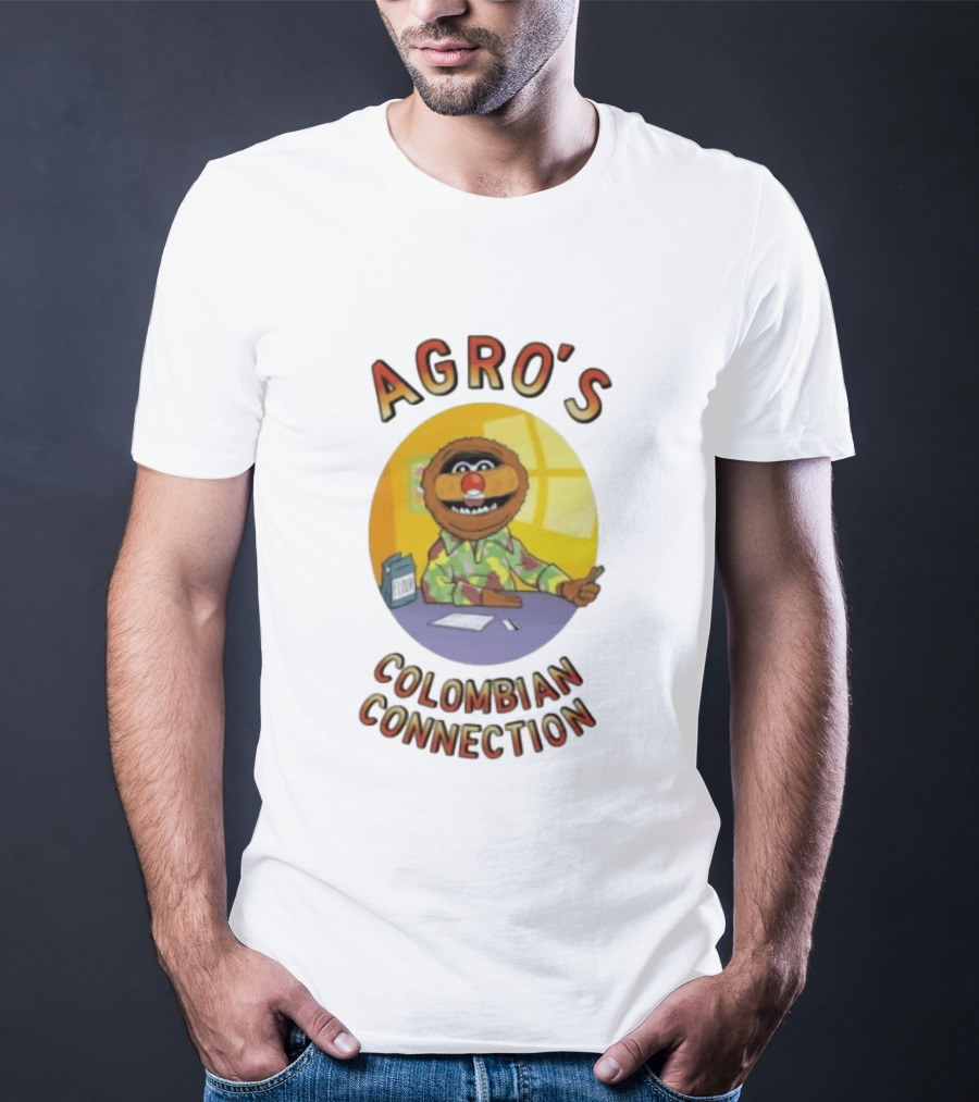 Agro's Colombian Connection Funny Character With Desk And Papers T-Shirt