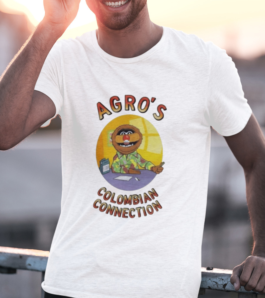 Agro's Colombian Connection Funny Character With Desk And Papers T-Shirt