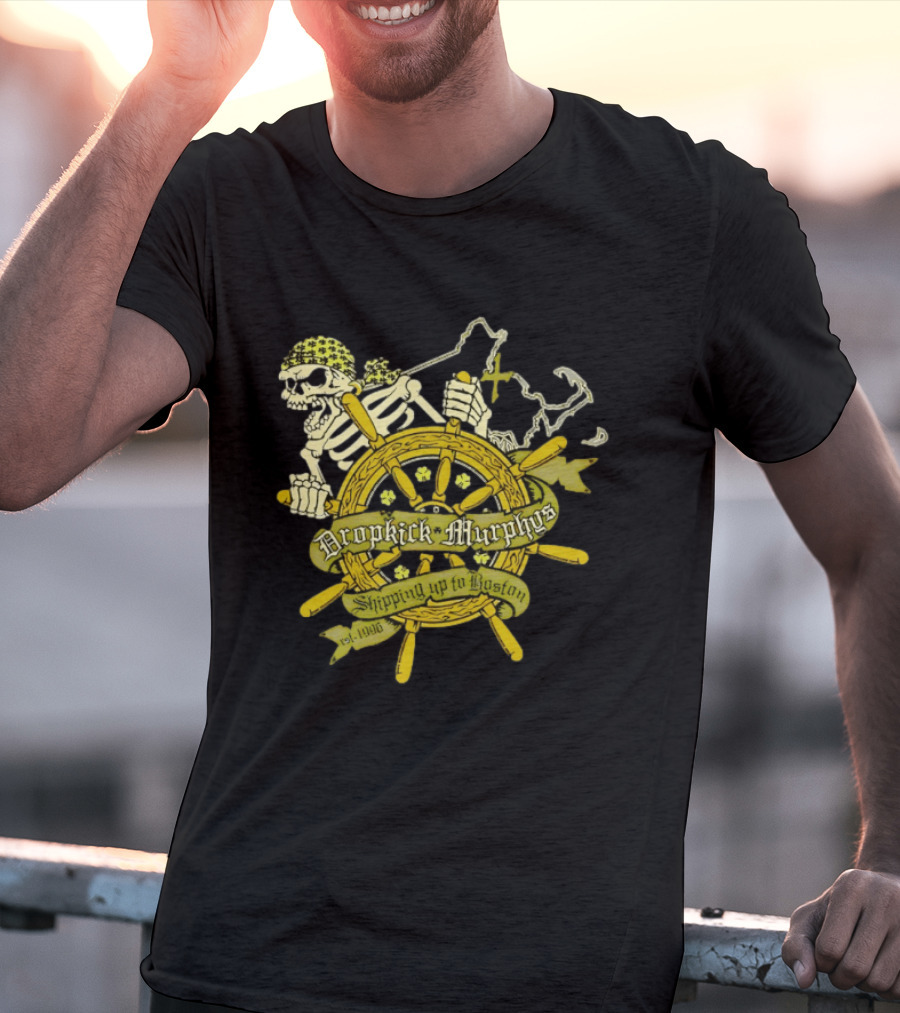 Dropkick Murphys Shipping Up To Boston Skull Shipwheel Est 1996 T-Shirt