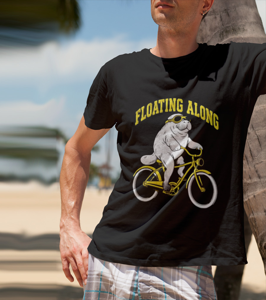 Floating Along Manatee Goggles Bicycle Rider T-Shirt