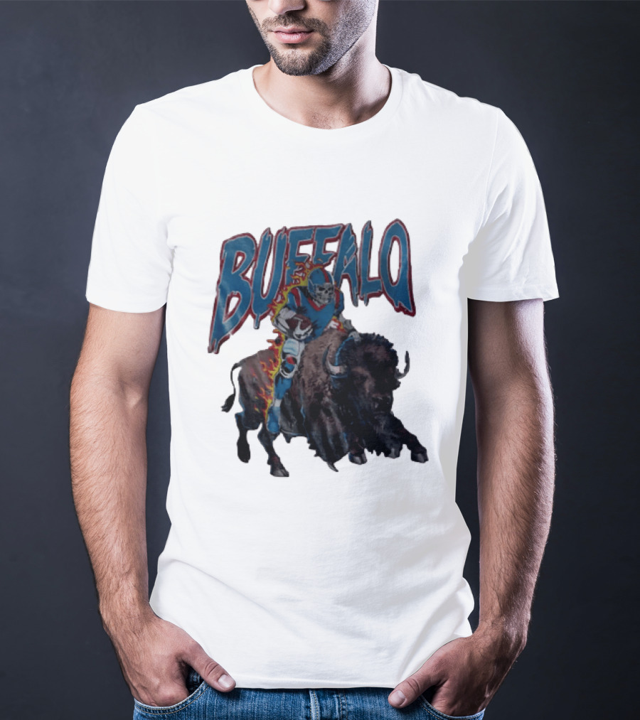Buffalo Bills Skeleton Football Player Riding Charging Buffalo T-Shirt
