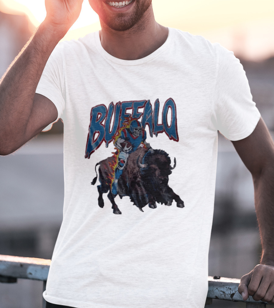 Buffalo Bills Skeleton Football Player Riding Charging Buffalo T-Shirt
