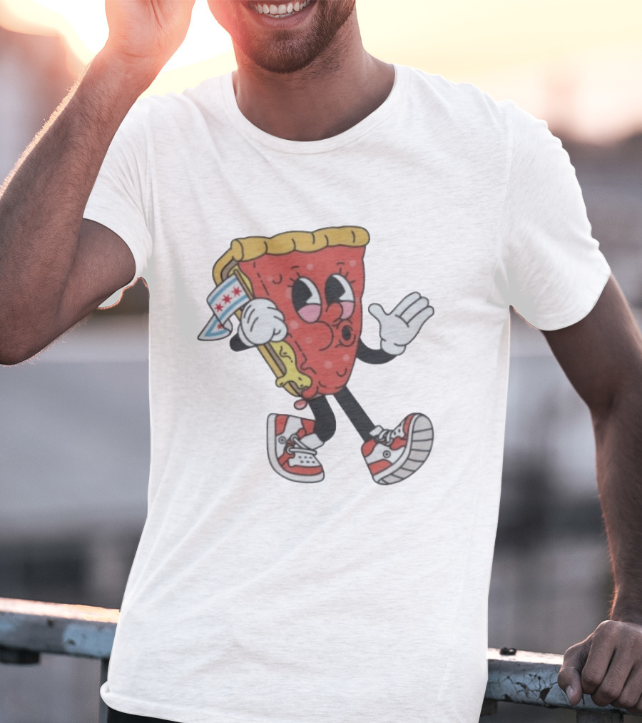 Chicago Meet The Foodies Lucy Lou Pizza Slice Walking Pizza With Chicago Flag And Sneakers T-Shirt