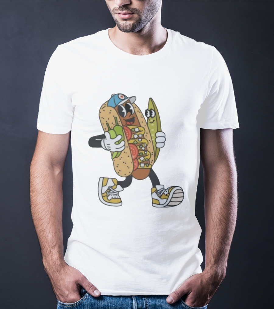 Davey Dog Hot Dog Cartoon Pickle Cap Sneaker T-Shirt