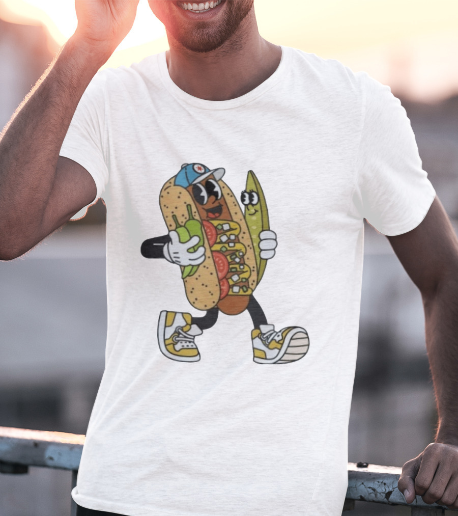 Davey Dog Hot Dog Cartoon Pickle Cap Sneaker T-Shirt