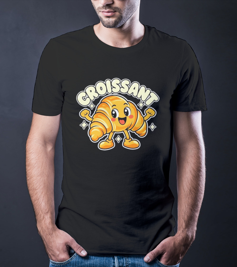 Croissant Happy Pastry Food Cartoon T-Shirt