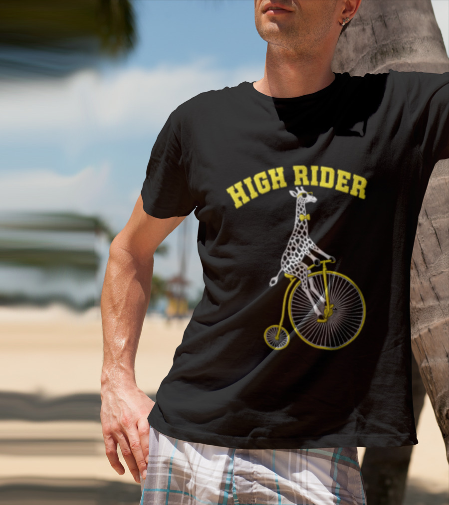 High Rider Giraffe On Bicycle Wearing Bowtie T-Shirt