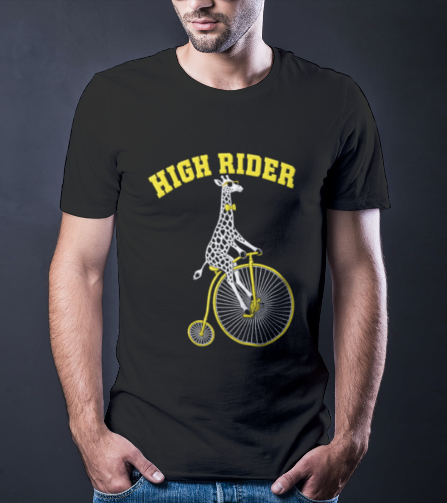High Rider Giraffe On Bicycle Wearing Bowtie T-Shirt